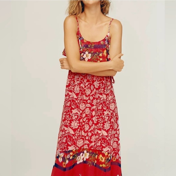 Anthropologie Red Floral Maxi Dress - Picture 4 of 10